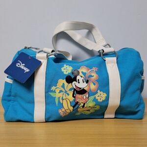 Disney Canvas Barrel Purse Zippered Hand Bag Mickey‎ Mouse Flowers Turquoise Y2k